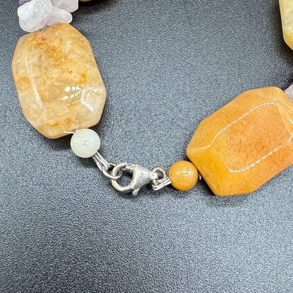 Genuine Amethyst, Quartz and Citrine Chunky Bracelet 925 Silver Lobster Clasp 8" - Picture 3 of 5